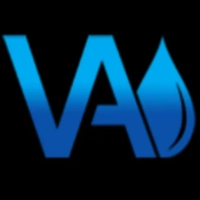 Virginia Environmental Resources logo featuring an interlocking blue gradient monogram "VA" next to a matching blue water droplet icon on a black background