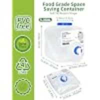 Vita Flex food-grade space-saving water container dimension and material infographic
