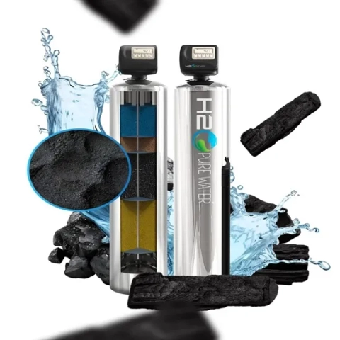Dual Media Filter system removing suspended solids and turbidity from water using layers of coarse and fine media.
