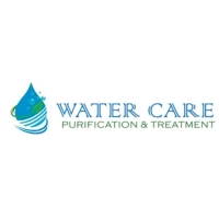 WATER CARE logo displaying a blue water droplet with a green leaf, specializing in purification.