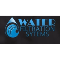 Water Filtration Systems LLC logo with a blue wave-patterned water drop icon and bold blue typography on a dark background