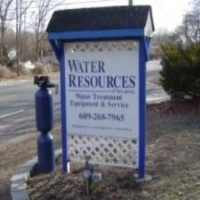 Roadside sign for Water Resources of New Jersey advertising treatment and equipment.