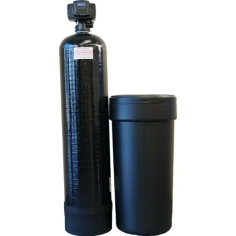 Metrowater Whole House Water Softener system, featuring a tall black resin tank and brine tank.