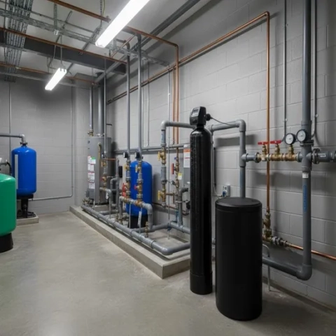 Lake Norman Plumber On Call industrial water softener system installation in Mooresville.