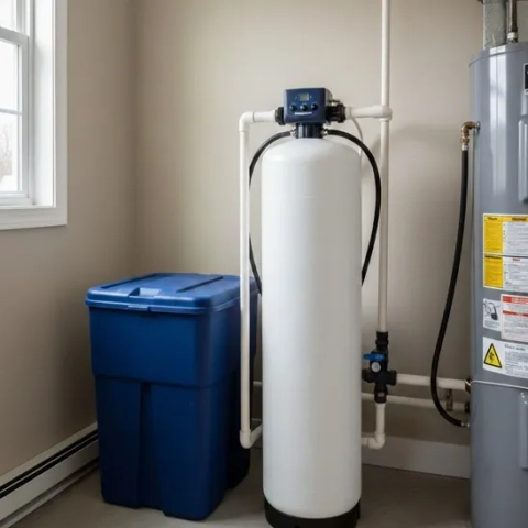 Professional water softener installation by T Smith Plumbing Contractors for home water treatment.