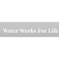 Water Works For Life logo featuring a bold white title-case serif wordmark centered inside a light gray horizontal rectangular banner band on a white background