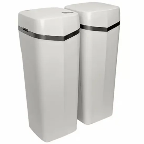 Hague WaterMax Signature Series dual cabinet water softener system, white and compact design.