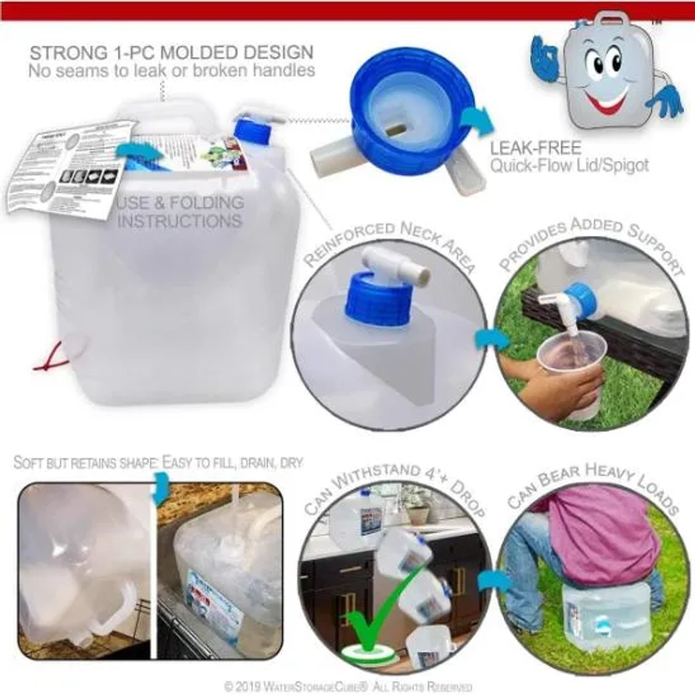 WaterStorageCube Collapsible Water Container with Spigot-2.6 Gal (2-Pack)