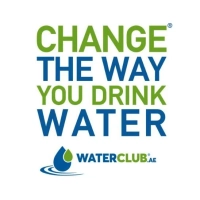 Waterclub.ae advertisement poster displaying Change The Way You Drink Water slogan for water filtration and hydration solutions