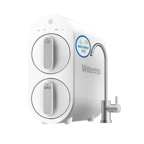Waterdrop G2 Reverse Osmosis System, tankless design, compact water filter with stainless steel faucet.