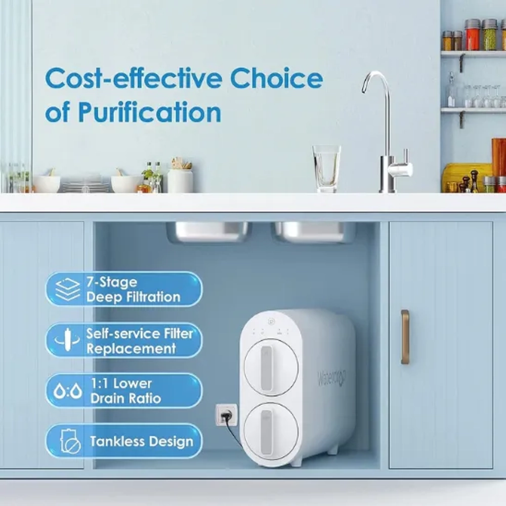 Waterdrop G2 Reverse Osmosis System under-sink installation, focusing on cost-effective water purification.