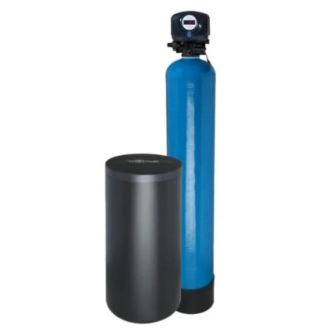 WaterSoft City Water Softener product: blue resin tank and separate black brine cabinet with digital control