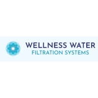 Wellness Water Filtration Systems logo featuring a blue and teal overlapping droplet mandala icon next to deep navy and teal geometric sans-serif typography