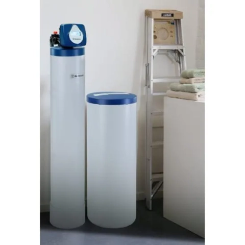 Meter-based Westinghouse water treatment system featuring premium cation ion exchange resin.