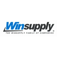Winsupply logo featuring an italicized blue and gray wordmark with a sharp underline flourish and the tagline "THE WINSUPPLY FAMILY OF COMPANIES"