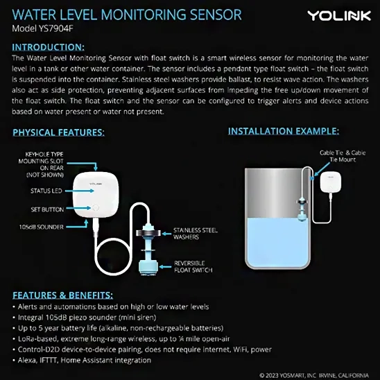 YoLink LoRa Smart Water Level Sensor Detector