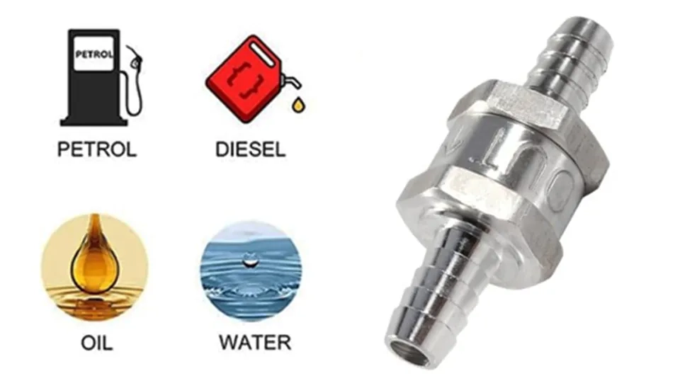 Yosoo Aluminum Alloy One Way Check Valve is for water, oil, petrol, and diesel.