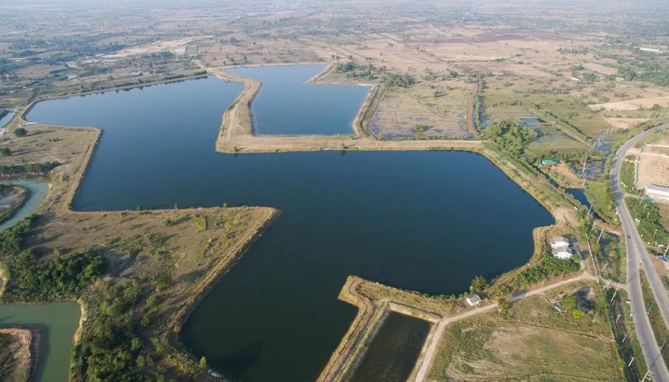 Multiple rectangular Spreading Basins (percolation ponds) constructed by dikes for Groundwater Recharge