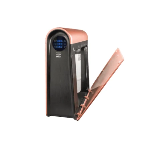 Compact, stylish eFlow Reverse Osmosis system for purified drinking water, featuring an easy-access cover.