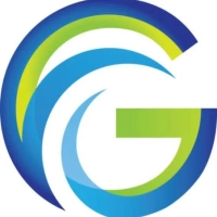 Galene Water Treatment logo featuring a circular abstract "G" monogram composed of blue and lime green waves