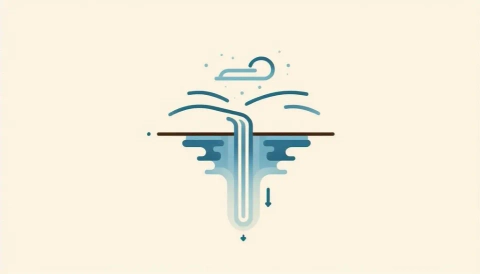 Minimalist illustration depicting the water cycle, with rain falling into a vertical groundwater flow system