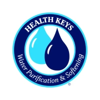 Logo for Health Keys Water Purification & Softening featuring two water drops.