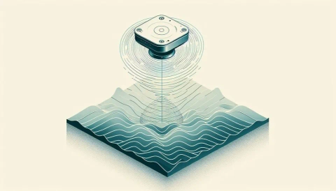 An isometric diagram shows a lidar sensor scanning a wavy water surface.