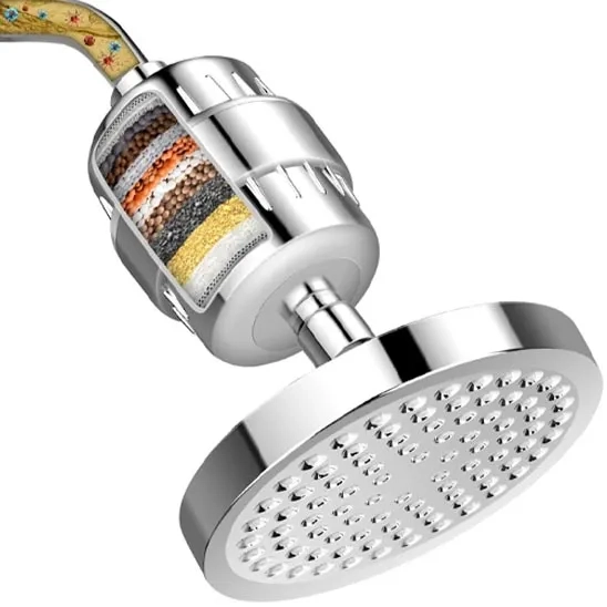 Best shower filter head buying guide illustration showing different filtration media for clean water.