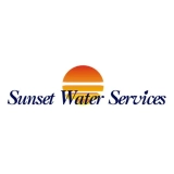 Vector logo for Sunset Water Services showing setting sun icon and stylized company typography.