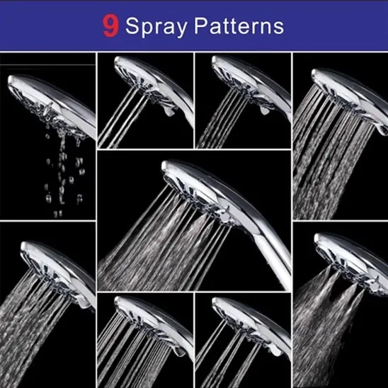 Top selling filtered shower head showing 9 spray modes like rain, mist, massage, and jet streams
