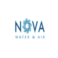 Nova Water & Air logo featuring a blue swirl vortex icon and modern sans-serif typography, representing integrated home water and air purification solutions