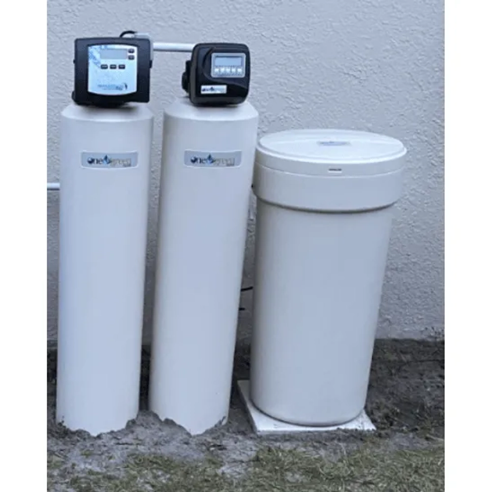 OneGreenFilter dual-tank system combining water softening and advanced carbon media filtration