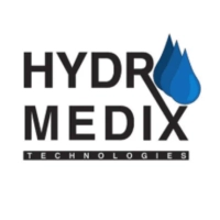 Hydro Medix Technologies logo featuring bold black text and three stylized dark blue water drops on the right