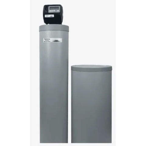 RAINKING JAX residential water softener with gray resin tank, brine tank, and digital head