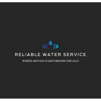 Reliable Water Service logo on a black background, with a blue gradient water drop and ripple icon