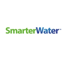 SmarterWater logo featuring green and blue typography, representing intelligent residential water filtration and eco-friendly softening solutions