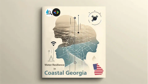 Tech-community water resilience report cover, showing a digital network over layered human profiles and the GA flag.