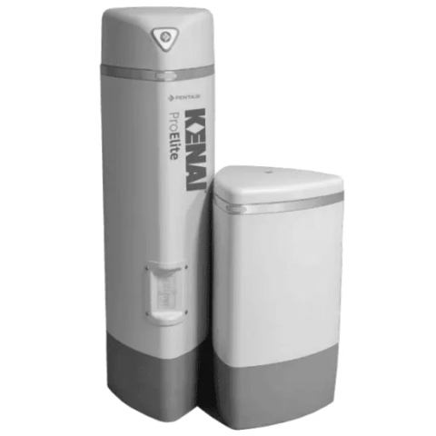 Pentair KENAI ProElite integrated water softener system with two-tone gray and white design