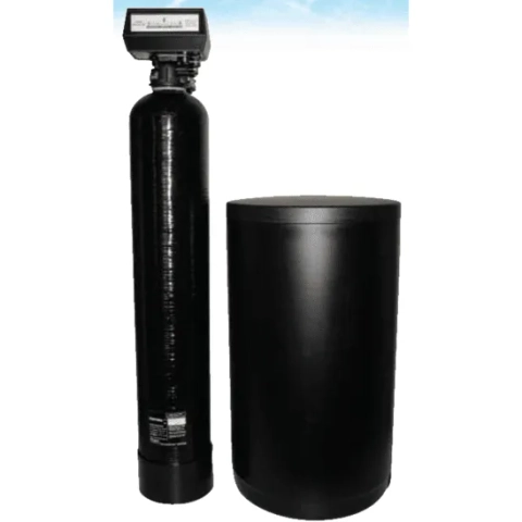 Complete L5600D water softener system with tall black resin tank and separate brine tank